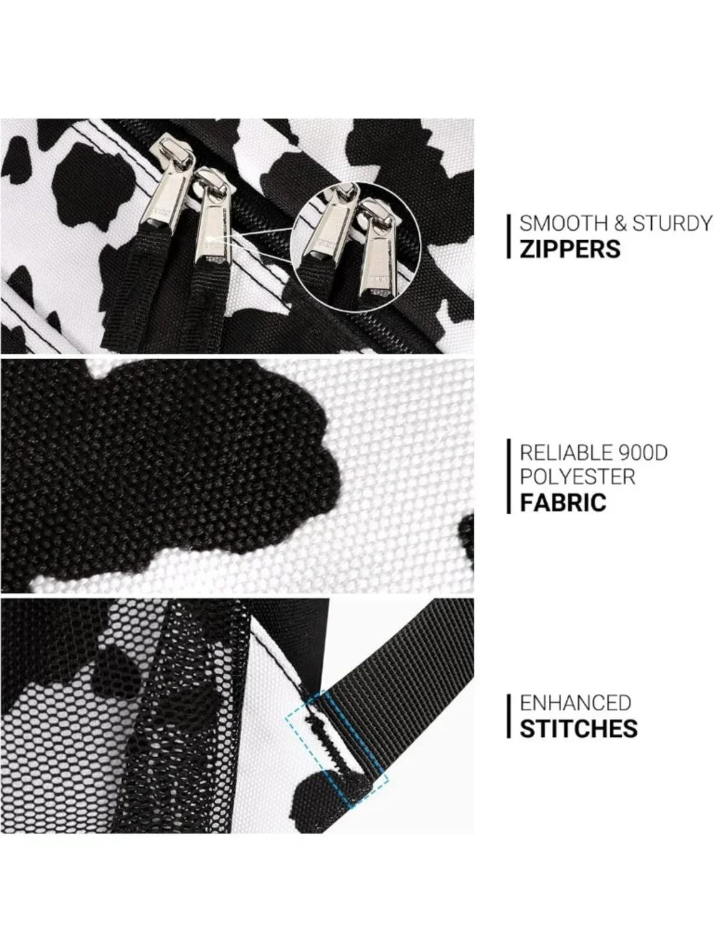 Stylish 26L Water-Resistant Backpack for College & Travel - Black Cow Print
